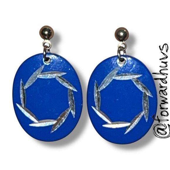 Bundle Sale 3 for $15 | Blue Enamel Earrings – Silver Tone Base Metal - Picture 1 of 6